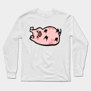 Cute Cartoon Piggy Rolling in Bliss Long Sleeve T-Shirt